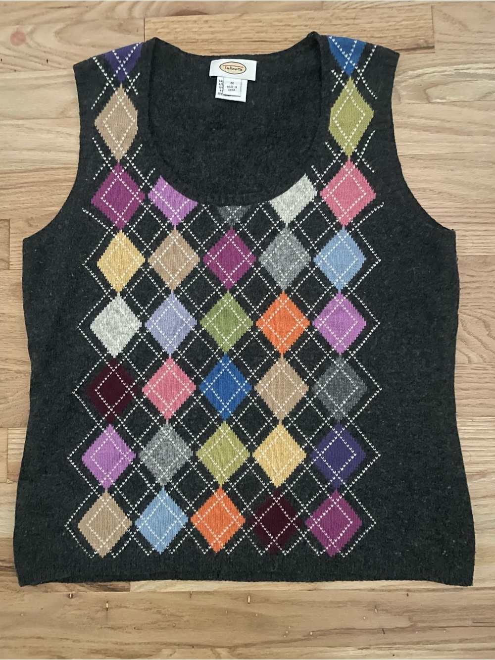Talbots Dark Gray Argyle Knit Tank with Multicolor Diamonds
